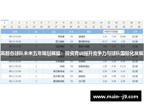 英超各球队未来五年规划展望：投资青训提升竞争力与球队国际化发展
